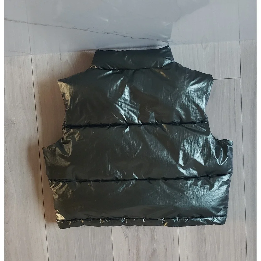 New Look Puffer Vest Girls‎ 14-15 Green Shiny Metallic Gilet Outerwear